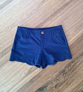 Blue Scalloped Hem Shorts