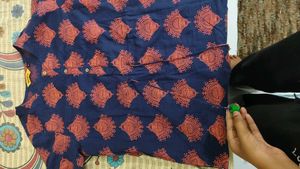 Blue Kurta with Red Motif Print
