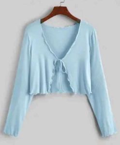 Cute Light Blue Tie-Front Cardigan