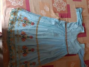 Sky Blue Embroidered Anarkali Suit Set