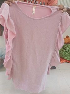 Sparkly Pink Ruffle Sleeve Top