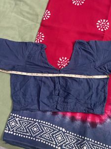 Beautiful Indigo &amp; Pink Batik Saree