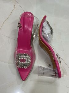 Rhinestone Clear Strap Glass Heels