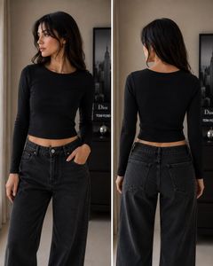 Black Long Sleeve Crop Top