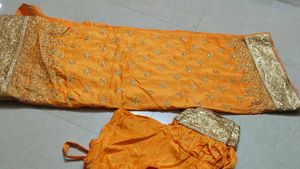 Elegant Orange Embellished Saree