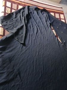 Elegant Black Abaya Gown with Pearl Embellishments