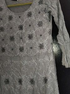 Embroidered Grey Kurta