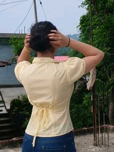 Yellow Striped Puff Sleeve Shirt