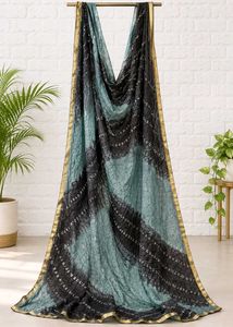 Elegant Teal & Black Bandhani Dupatta