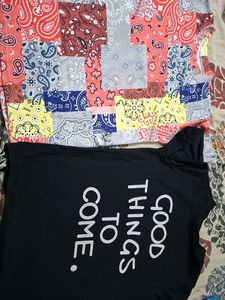 Patchwork & Graphic Print T-Shirt Combo