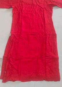 Red Kurta with White Embroidery