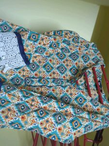 Designer Printed long Kurta with Lace Cuffs