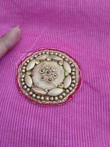 Pink Saree With Original mirror and moti work