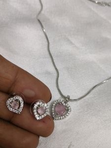 Silver Baby Pink Pendant Set