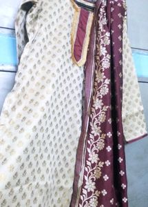 Elegant Cream &amp; Maroon Salwar Kameez and Dupatta