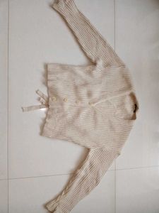 Striped Beige Cardigan Sweater