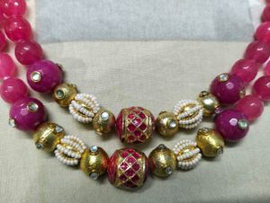 Stunning Pink Beaded Necklace Set