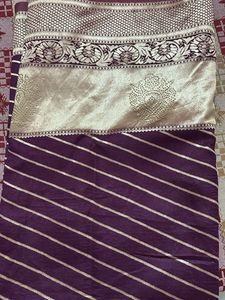 Elegant Purple Saree with Gold Stripes