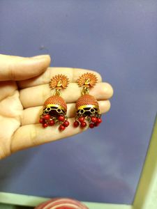 Red Peacock Jhumka Earrings