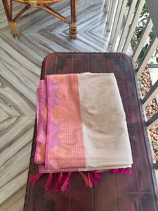Vibrant Pink Silk Saree with Golden Border