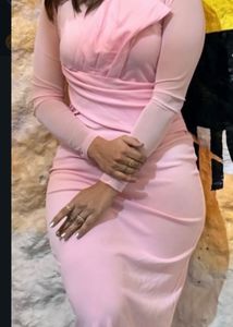 Pink Mesh Detail Midi Dress