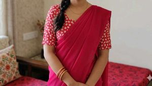 Elegant Red Saree with Printed Blouse