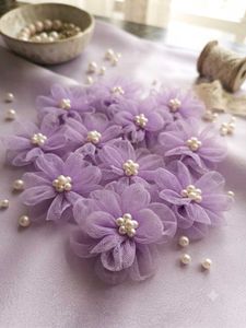 Pastel Purple Tulle Flower Appliques Pack Of 12