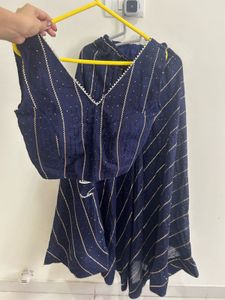 Elegant Navy Blue Lehenga with Padded Blouse