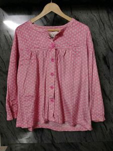 Cute Pink Polka Dot Button-Up Top
