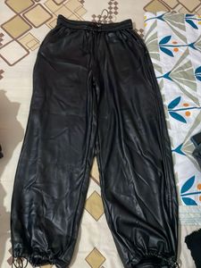 Black Faux Leather Joggers