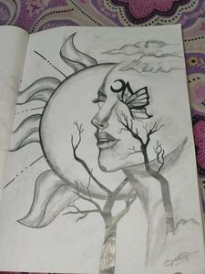Unique Sun and Moon Face Pencil Sketch