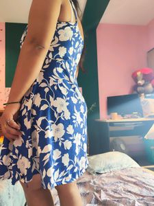 Blue Floral Print Summer Dress