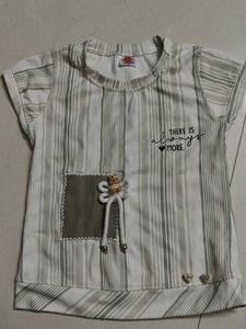 Striped T-Shirt with Teddy Bear Accent