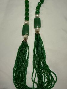 Green Beaded Necklace with Tassels