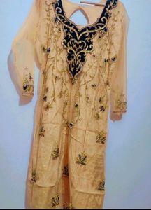 Cream Color Party Wear Kurta &amp; Dupatta For 36 Bust