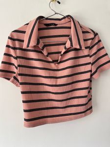 Striped Cropped Polo Shirt