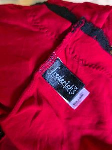 I. Red Lace Trim Briefs with Front Tie