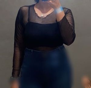 Black Mesh Long Sleeve Top
