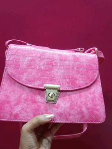 Stylish Pink Croc Embossed Handbag