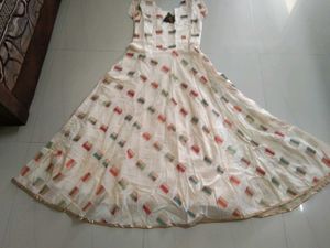 Elegant Cream Block Print Gown