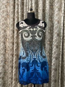 Unique Blue &amp; Black Printed Sleeveless Dress