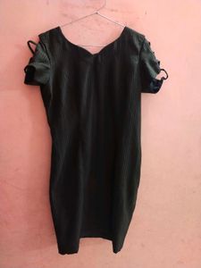 Stylish Dark Green Ribbed Dress
