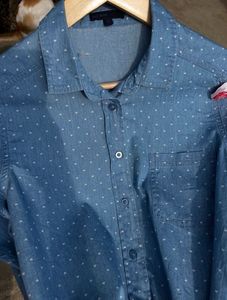 Blue Polka Dot Denim Shirt