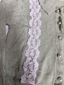 Pastel Green Lace Trim Cardigan