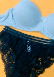 Light Blue  with Black Lace Set