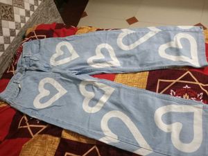 Cute Heart Print Light Wash Jeans