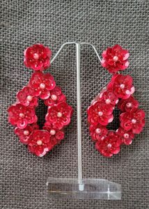 Handmade Red sequence flower Earrings