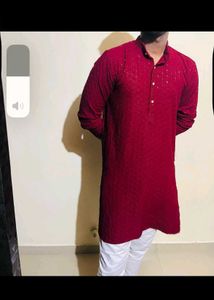 Maroon Embroidered Kurta