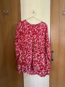 Red Floral Print Kurta
