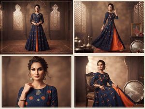 Stunning Navy Blue Embroidered Gown